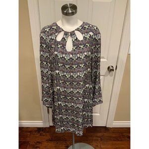 Issa London White Silk Egyptian Scarab Print Long Sleeve Mini Dress, Size 6